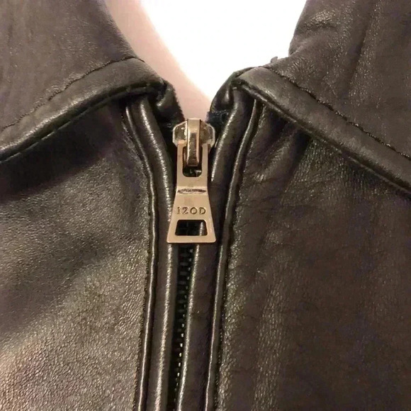 IZOD leather coat with zipper front. - Picture 3 of 12